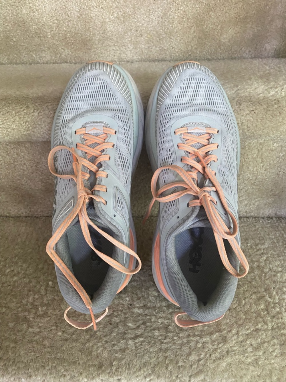 Hoka Women's Light Gray Running Shoes with Peach Accents